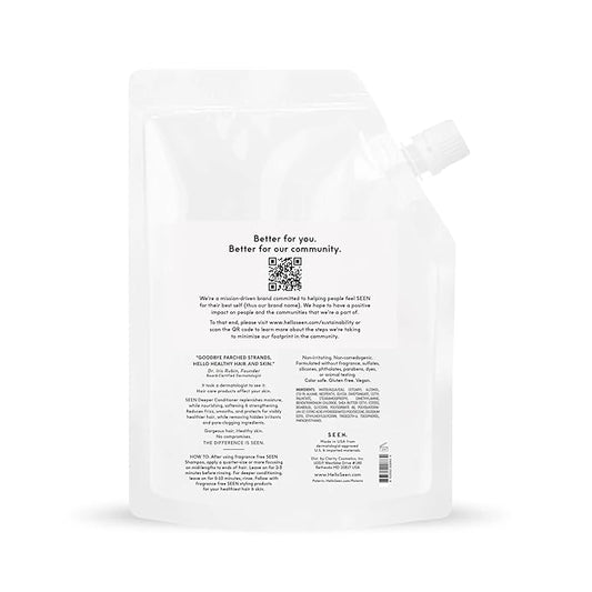 SEEN Deeper Conditioner Eco-Refill, Fragrance Free - Non-Comedogenic & Sulfate-Free Hair Conditioner- Dermatologist-Developed - Safe for Sensitive & Acne Prone Skin