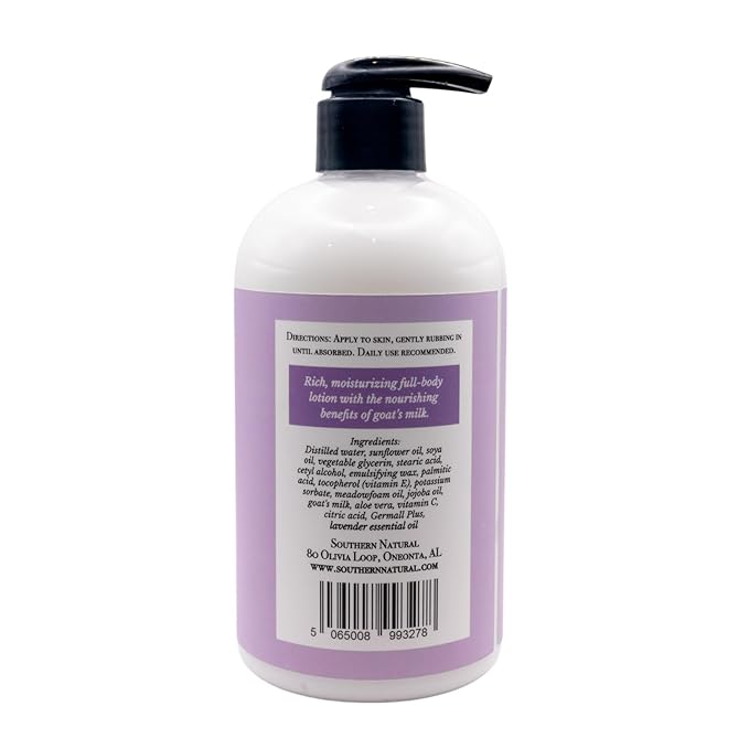 Southern Natural Goat Milk Lotion – Nourishing Face, Body & Hand Moisturizer for Dry & Sensitive Skin - Hydrating Cream, Gentle Skincare for Soft & Smooth Feel - Lavender 12oz
