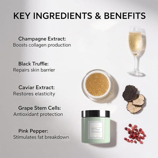 Champagne Body Firming Cream, Firming Body Cream with Luxe-Lift Complex, Lift & Tightening Champagne Body Cream to Visibly Reduce Crepey Skin on Arms & Legs, Intensely Hydrates for Silky Smooth Skin