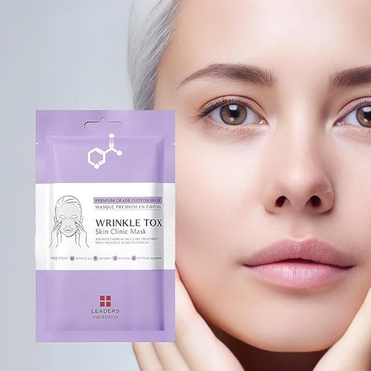 Leaders Insolution Wrinkle Tox Skin Clinic Mask | Adenosine-Infused Anti-Aging Facial Sheet for Fine Lines, Wrinkles, and Firmness | Premium Grade Cotton, Collagen Boosting (5 Sheets)