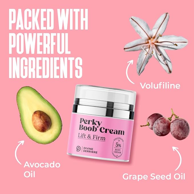 Divine Derriere Perky Body Cream - Lift & Firm Skin Tightening Cream for Body - Moisturizing Chest Firming Cream with Volufiline Helps Tighten Saggy Crepey Skin for a Perkier Look & Toned Décolleté