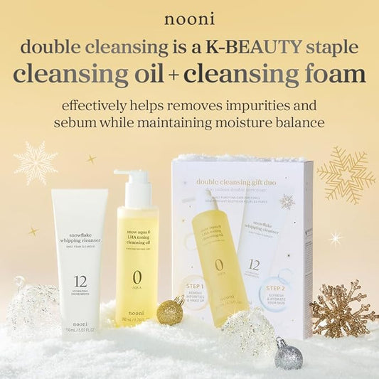 NOONI Facial Cleanser - Double Cleansing Duo Gift Set, 2 in 1 Cleansing Oil & Whipping Foam Cleanser | Korean Skin Care, Face Wash, Makeup Remover, Pore Care, Skincare, Korean Beauty, Vegan