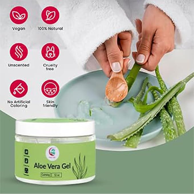 12 oz Aloe Vera Gel, Pure & Natural Soothing Aloe Gel for Face, Skin, Scalp Hair & Scalp โ Daily Moisturizer & Refresh Skin, By Yogi's Gift