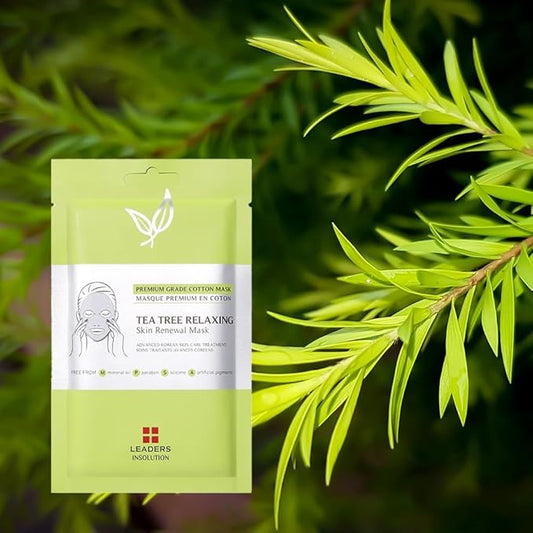 Leaders Insolution Tea Tree Relaxing Skin Renewal Mask | Soothing Facial Sheet for Acne, Oil Control, and Sensitive Skin | Hydrating Botanicals | Calms Redness, Smooth (5 Sheets)