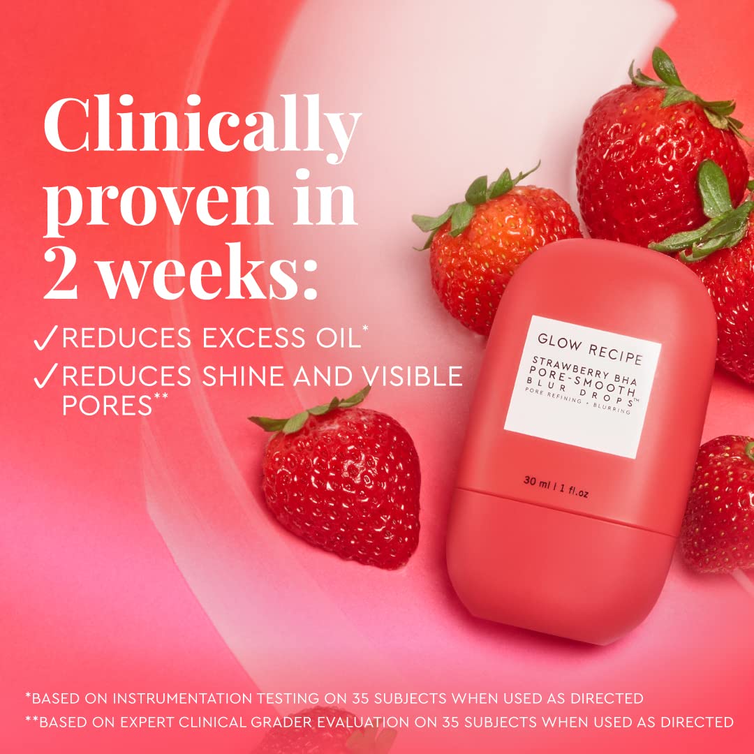 Strawberry BHA Serum + Poreless Face Primer for Makeup - Silicone-Free Blurring Matte Primer to Reduce Shine & Prolong Wear - Hybrid Korean Skin Care for Oil Control & Smooth Texture, 30Ml