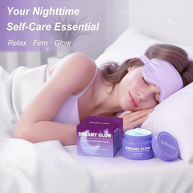 Dreamy Glow Overnight Toning Whip Cream – Anti Cellulite & Tightening Loose Skin for Body – LIFTONIN® Get Firming Cream with Satin Eye Mask 3.38 fl oz