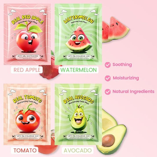evpct 12 Pack Fruit Kids Face Masks for Kids Girls Spa, Girls Kids Facial Spa Day Slumber Sleepover Birthday Party Favors Supplies Kit for Girl, Kid Friendly Facial Face Masks Bulk Skincare for Kid, 1