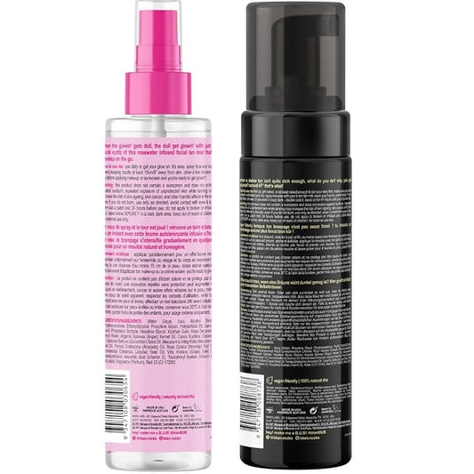 b.tan Dark Self Tan Foam & Face Mist Kit | b.tan + Glow Bundle - Sunless Tanning Mousse, Bronzing Gradual Facial + Body Spray, Mitt Applicator, 1 Hour Express, No Fake Tanner Smell, 6.7 Fl Oz