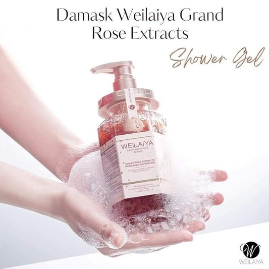 Weilaiya Damask Grand Rose Extract Shower Gel – 450mL / 15.2 fl oz – Moisturizing Body Wash with Natural Rose Essence – Gentle, Hydrating, Aromatherapy Cleanser for All Skin Types