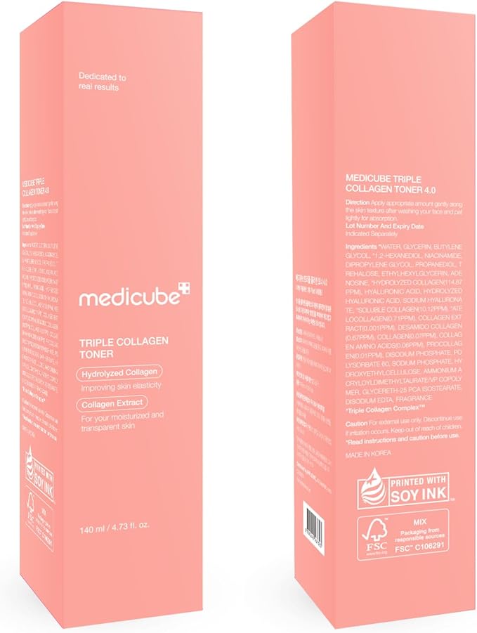 Medicube Triple Collagen Toner - Hydrolyzed, Atelo, & Soluble Collagen for Deep Hydration & Plump Skin - Fast-Absorbing Formula for All-Day Suppleness, Korean Skincare (4.73 fl.oz.)