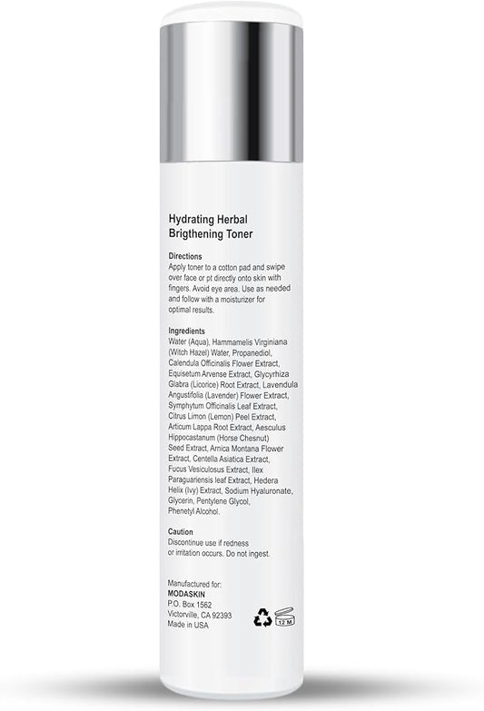 Hydrating Herbal Brightening Toner, Herbal Extract & Antioxidant, Witch Hazel to Brighten & Restore Your Skin's Natural Glow, 4.1 Oz