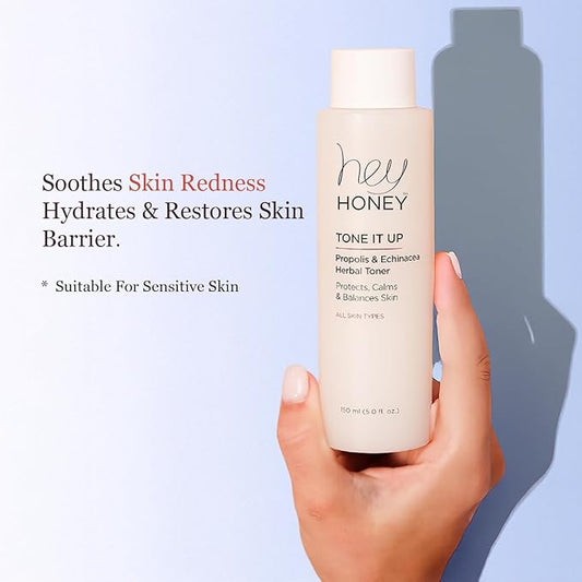 Hey Honey Tone It Up Facial Toner with Propolis Echinacea & Niacinamide | Soothes Skin Redness Hydrates & Restores Skin Barrier | Alcohol-Free Toner for Sensitive & Rosacea-Prone Skin | 5.0 oz