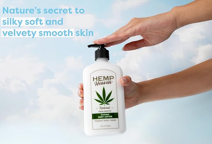 Hemp Heaven Lotion - Moisturizing Body Lotion with Natural Hemp Seed Oil & Coconut Bliss Scent, 18 oz, Paraben-Free Hemp Lotion for Women & Men, Made in USA, Soothes & Nourishes