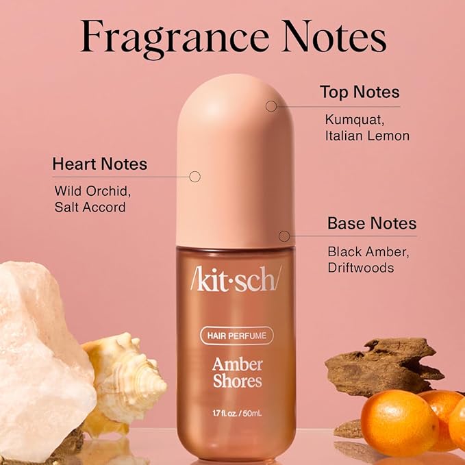 Kitsch Hair Perfume for Women - Amber Shores | Clean, Deodorizing & Patented Odor-Eliminating Technology Hair Spray & Body Mist - Freshen Hair, Body & Pillows - Woody Aquatic Scent - 50mL