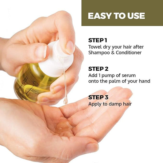 Coconut Oil Hairs Serum - Infused with Raw Virgin Olive Oil, Sweet Almond, Keratin, & Algae Extract - Rejuvenate, Strengthen and Restore Hair to Natural Beauty - 50ml (5 Pack)