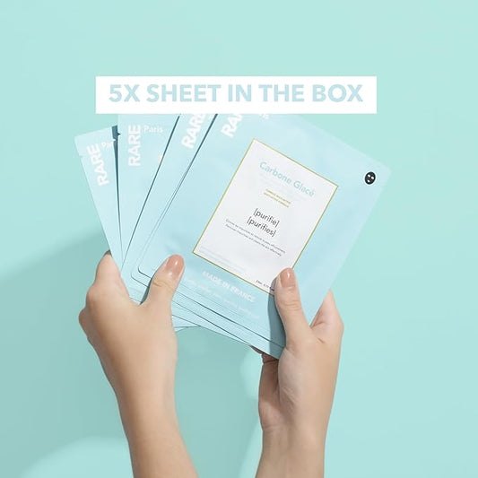 Carbone Glacé - Purifying Carbon Black Facial Sheet Mask - Cleanses & Tightens - With Hamamelis & Mallow - Purifying, Firming & Revitalizing - Multi-Active Serum Formula - 5 Pack