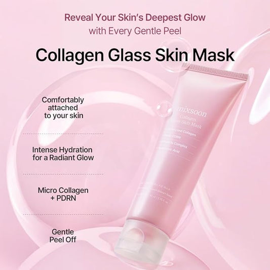 mixsoon Collagen Glass Skin Mask Peel off Facial Packs 2.71 Fl. Oz. / 80ml Collagen Wrapping Hydrating, Glow, Moisturizer For Korean Glass Skin Care