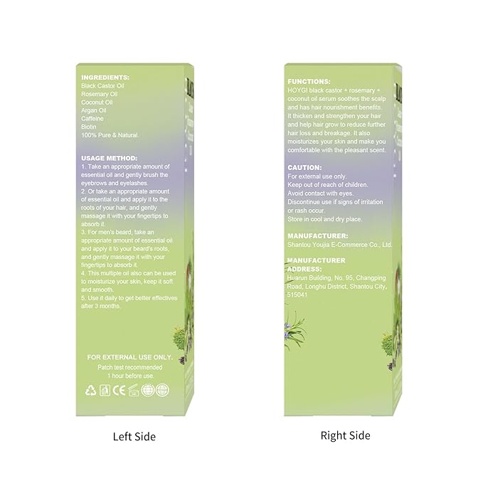 Cold Pressed Black Castor Oil for Hair Growth, 2 Pack - with Biotin, and Caffeine and oils like Coconut , Rosemary, Argan, for Hair, Eyelashes, Eyebrows, and Beard Care