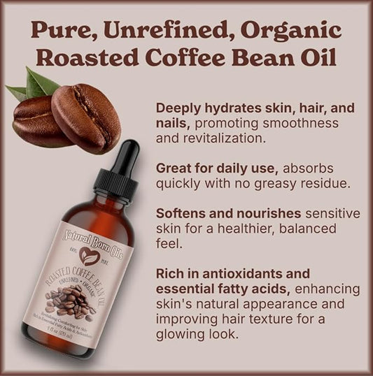 Natural Born Oils Roasted Coffee Bean Oil, 8oz, Organic, Cold-Pressed, Vitamin-Rich, Skin Radiance Enhancer, Hair Conditioner