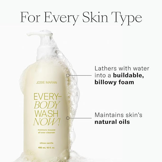 Josie Maran Cali Glow Collection Body & Skincare Set - Includes EveryBODY Wash Now! Moisture Mousse Cleanser, Whipped Argan Oil Face & Body Butter & Pineapple Enzyme Pore Clearing Cleanser (4 Count)