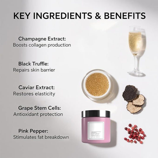 Champagne Lift Hydrating Firming Body Cream,Age-Defying Champagne Body Cream for Crepey,Dry & Sagging Skin, Rejuvenating Champagne Body Firming Cream with Pink Pepperslim & Luxe-Lift Complex, 8 oz