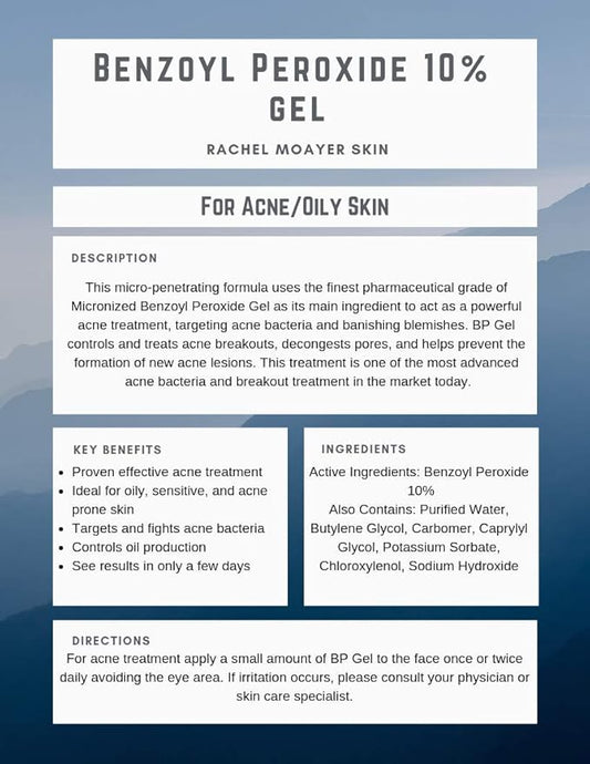 RM Benzoyl Peroxide Face and Body Gel 10% Medical grade Micronized benzoyl peroxide (without the prescription) acne treatment