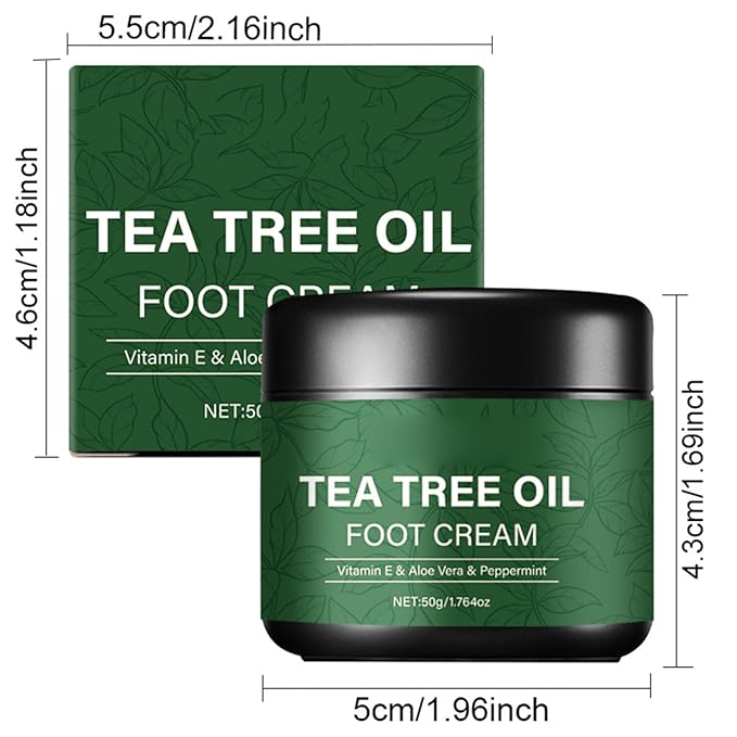 Tea Tree Oil Foot Cream,1.76 oz Foot Cream for Dry Cracked Heels and Feet,Enriched with Aloe Vera Vitamin E & Peppermint,Moisturizing & Soothing for Healthy Feet (1)
