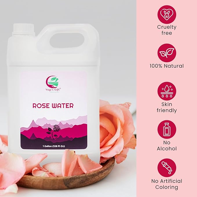 100% Pure Rose Water 1 Gallon (128 fl oz) | for Face & Hair | Alcohol Free & Artificial Coloring Free | by Yogi's Giftยฎ