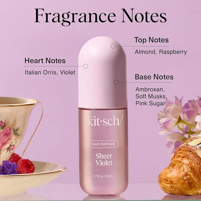 Kitsch Hair Perfume for Women - Sheer Violet | Clean, Deodorizing & Patented Odor-Eliminating Technology Hair Spray & Body Mist - Freshen Hair, Body & Pillows - Raspberry, Soft Musk Scent - 50mL