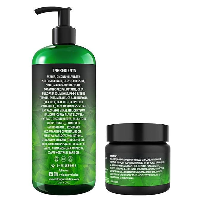 Viking Revolution Skin Cleaning Agent Tea Tree Kit for Men - Tea Tree Oil Set with Body Wash & Balm - Hydrating, Helps Athlete's Foot, Jock Itch, Eczema & Body Odors - Extra Strength, 2 Piece Set