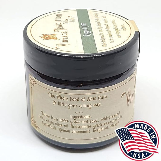 Vintage Tradition Beef Tallow All Purpose Balm - Healing, Hydrating Musk Skin Care Salve Replaces Body Lotion, Hand Cream, More - Essential Oil, Olive Oil, and Grass-Fed Tallow, 2 fl. oz.