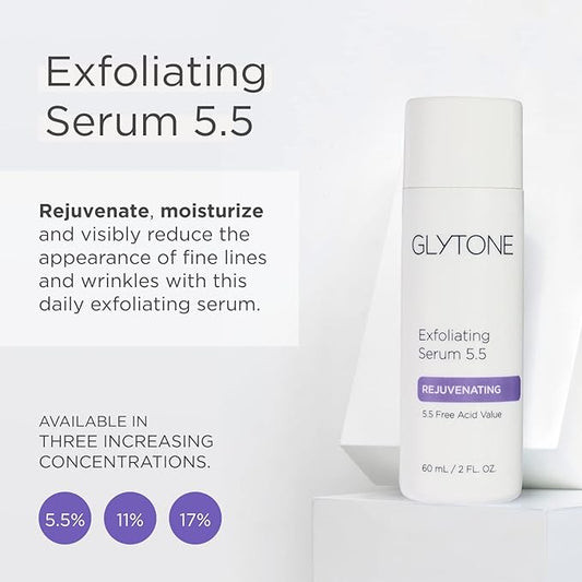Glycolic Acid Exfoliating Serum 5.5% PFAV | Face & Body Exfoliator for All Skin | Reduces Fine Lines, Wrinkles, Dark Spots & Pore | Non-Comedogenic, Fragrance-Free | AHA Facial exfoliator | 2 Fl oz