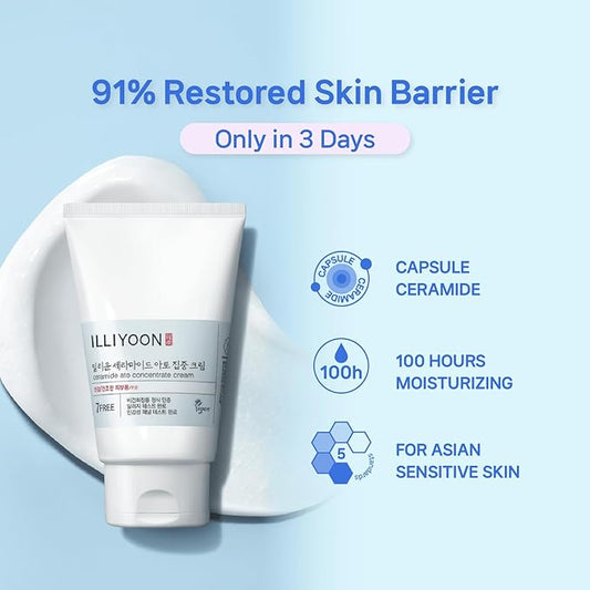 Illiyoon Ceramide Ato Concentrate Cream | Moisturizer for Dry & Sensitive Skin, 100hr Lasting Hydration, For Face & Body, Gentle for Infants, Moisture Barrier Repair, Vegan Certified, 2.53 fl.oz.