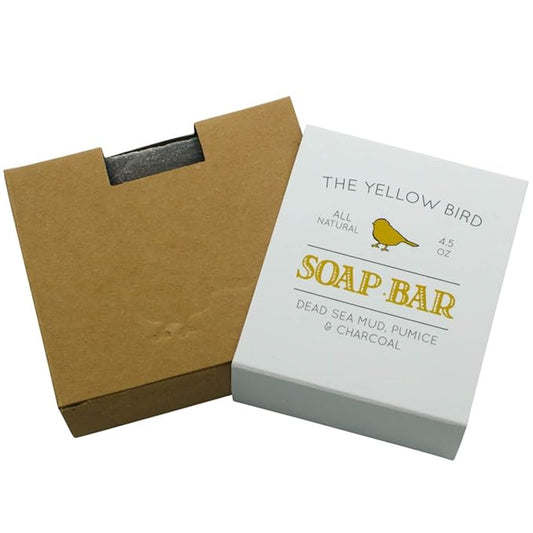 The Yellow Bird Dead Sea Mud Soap Bar - With Exfoliating Pumice Scrub & Detoxifying Charcoal. Organic & Natural Essential Oils. Made in USA for Men and Women. Face, Hand, Body Soap
