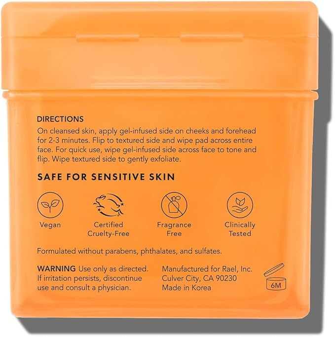 Rael Toner Pads - Cotton Pad for Face, Korean Skin Care, Dual Textured, Exfoliating and Soothing with Carotene, Niacinamide, Hyaluronic Acid, Hydrating, Vegan (70 Count)
