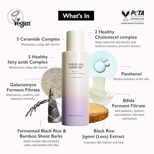 haruharu Wonder Black Rice Probiotics Barrier Essence & Black Rice Hyaluronic Toner for Sensitive Skin Set