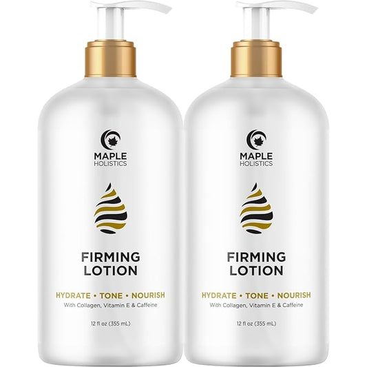 Maple Holistics Skin Firming Body Lotion for Women - Caffeine & Collagen Body Lotion with Hyaluronic Acid for Dry Crepey Loose Skin and Cellulite (2 Pack)