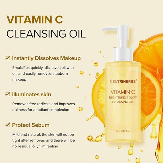 Neutriherbs Makeup Remover Oil Cleanser, Vitamin C Cleansing Oil for Long Last and Waterproof Makeup, Sunscreen, Fit All Skin Type - 3.71 Fl.Oz