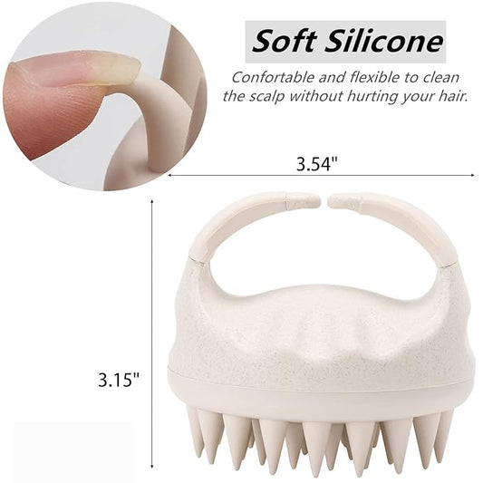 Hair Scalp Massager Shampoo Brush Hair Scrubber Washing Brush Silicone Scalp Exfoliator for Dandruff Removal- Beige