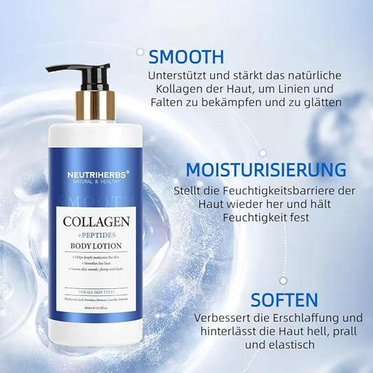 Neutriherbs Body Lotion for Women Dry Skin with Collagen + Oatmeal Organic Body Lotion Smoothes Fine Lines for All Skin Types 13.52 Fl Oz Pump Bottle