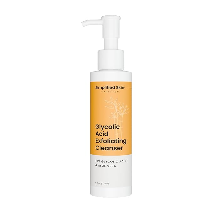 Simplified Skin Glycolic Acid Face Wash - Exfoliating Facewash - with Aloe Vera, Sunflower Seed Oil, Ginger, & Apricot - Cleanse & Nourish with Glycolic Acid Cleanser - 6 Fl Oz