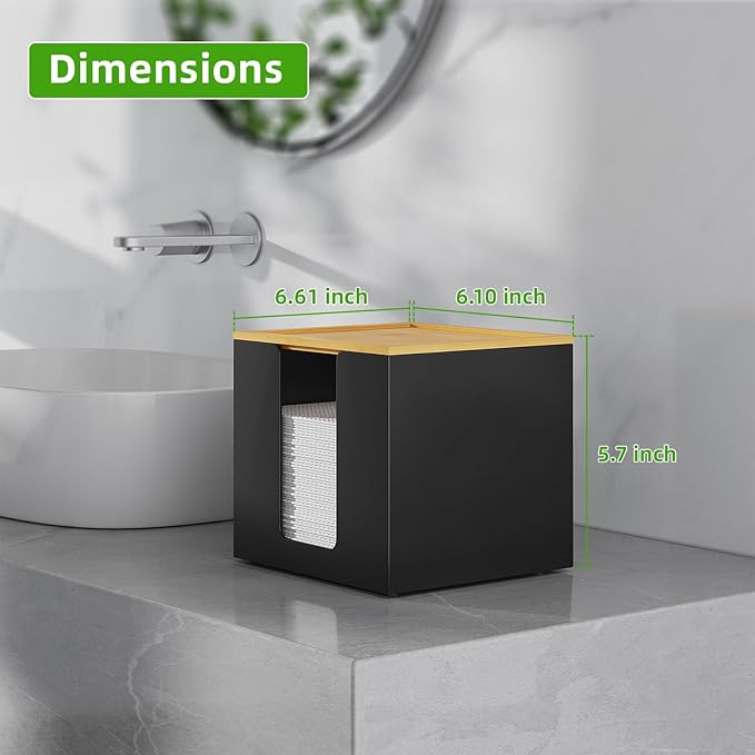 VITVITI Disposable Face Towel Holder Containers, Metal Iron Facial Clean Towels Box for XL Clean Skin Club, Large Capacity With Bamboo Lid for Bathroom, Black