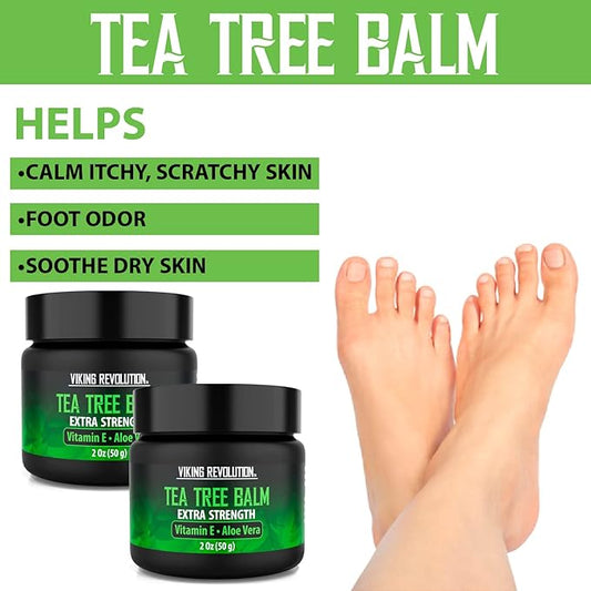 Viking Revolution Tea Tree Oil Cream - Super Balm Athletes Foot Cream - for Eczema, Jock Itch, Ringworm, Nail Treatment - Soothing Skin Moisturizer for Itchy, Scaly, Cracked Skin, 2 Ounce (Pack of 2)