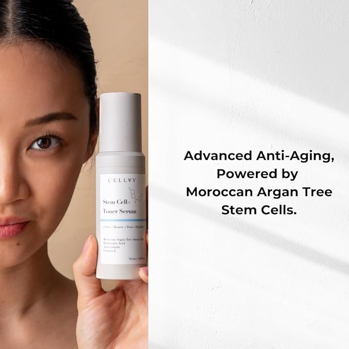 Korean Stem Cell + Toner Serum w/Moroccan Argan Tree Stem Cells, Hyaluronic Acid & Antioxidants, Firming, Hydrating, Anti-Aging, Boosts Collagen Production, Cooling w/Aloe Vera