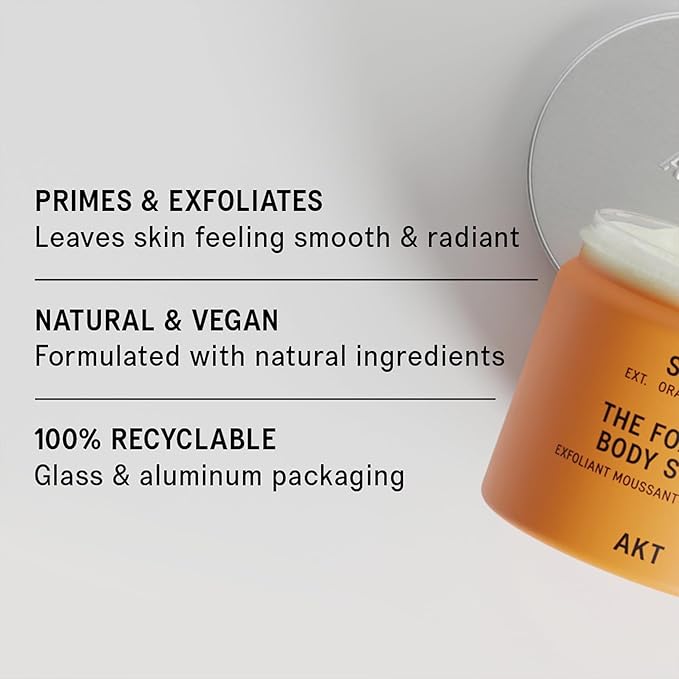 AKT The Foaming Body Scrub 8.4 Fl Oz, Skin Exfoliator, Body Scrub with Rice & Sugar, Papaya & Nourishing Oils, Natural Exfoliating Sugar Scrub with Vitamin E, Dead Skin Remover for Body