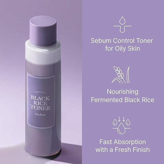 I'm from Black Rice Toner for Oily Skin, Sebum Control Toner, Lightweight, Niacinamide, Panthenol, Fragrance Free, Korean Skin Care, 150ml, 5.07 fl.oz