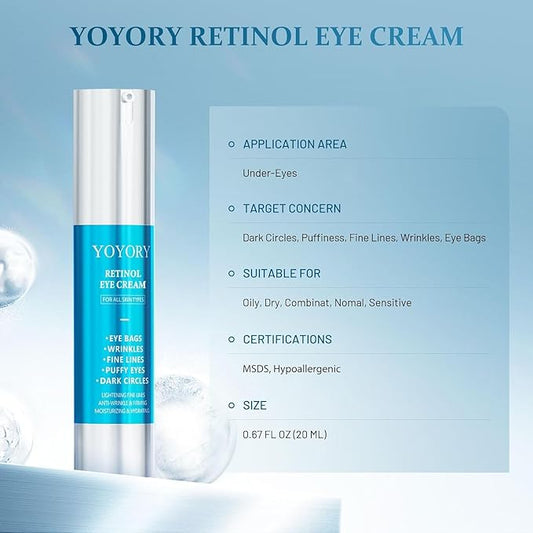 Retinol Under Eye Cream - Anti-Aging Eye Cream for Eye Bags, Dark Circles, and Fade Wrinkles, Fine Lines, Puffy eye Skin Care Treatment for Women and Men, 20ML(Blue)