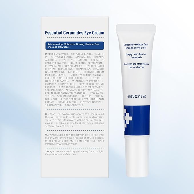 Eye Cream for Wrinkles, Fine Lines & Crows Feet - With Ceramides, Peptides + Caffeine + Niacinamide - Anti Aging Skin Renewing Under Eye Cream for Men and Women, 0.5 Oz