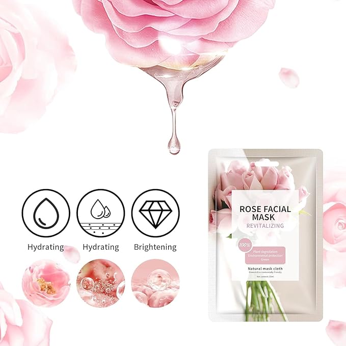 15 Sheets Face Masks Skincare, Rose Pink Hydrating Facial Masks for Women Skin Care, Deeping Moisturizing Facial Sheet Mask, Bulk Face Mask Suitable for Sensitive Skin