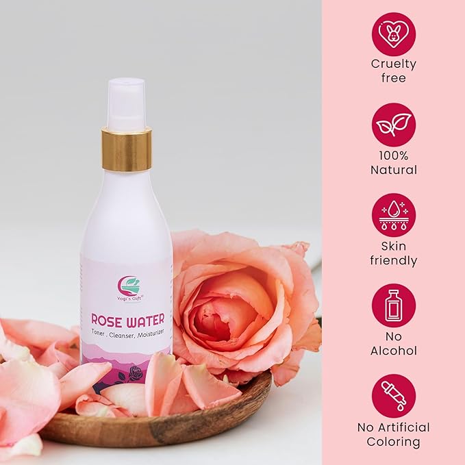 100% Pure Rose Water 6.5 fl oz | for Face & Hair | Alcohol Free & Artificial Coloring Free | by Yogi's Giftยฎ